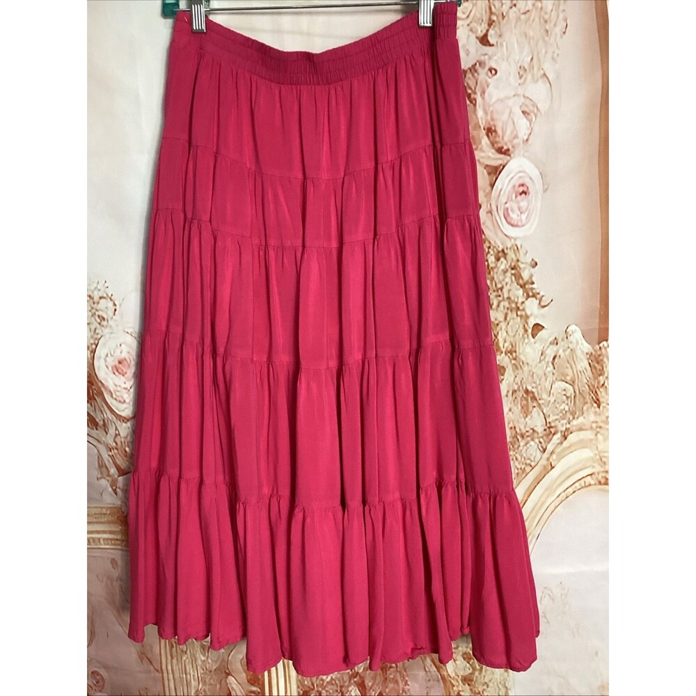 JW Style Skirt Womens Size XL Fuchsia Pink Maxi Tiered Lined Pull-On